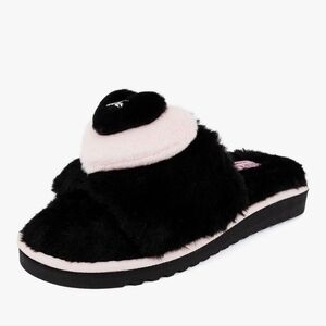 Juicy Couture Black and Pink Plush Slippers- Size XL